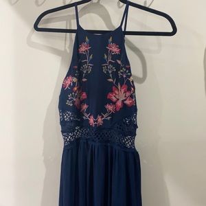 Dark blue embroidered maxi dress